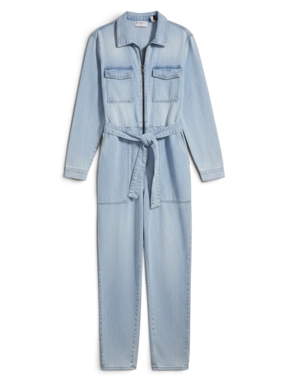 One Teaspoon Light Wash Denim Utility Jumpsuit Belted Zip Front Made in Turkey L